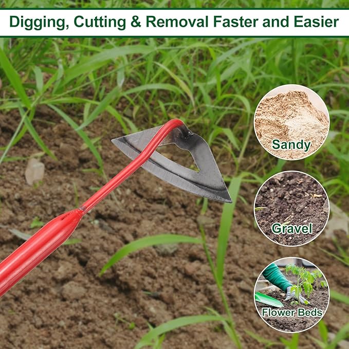 HARFINGTON 2pcs Garden Hollow Hoe 16.14" x 6.5" Steel Hoe Garden Tool Anti-Rust with Non-Slip Handle Edger Weeder Shovel for Backyard Loosening Farm Planting Weeding, Red