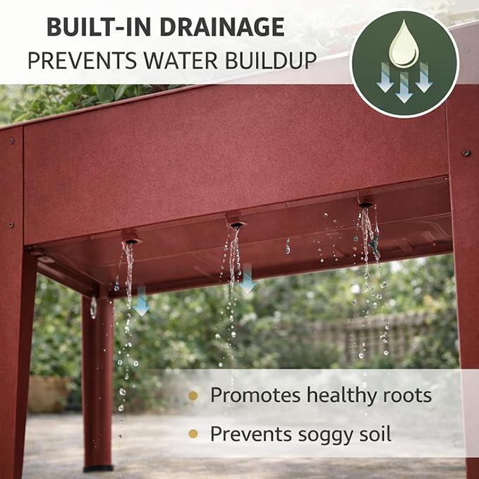InSideOut Elevated 40" Raised Garden Bed Outdoor with Wheels & Shelf for Mobility, Metal Planter Box for Vegetables/Herbs, Patio-Balcony-Backyard (Red)