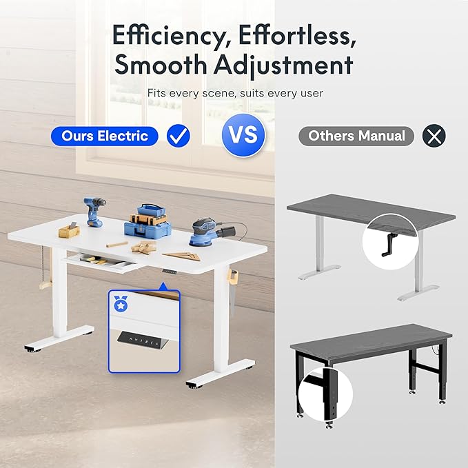 FLEXISPOT Electric Adjustable Workbench, 48x30 Inches Ergonomic Worktable for Garage, Workshop, Office and Home, Spacious Desktop for Woodworking Sewing and Crafts, White, 2 Packages