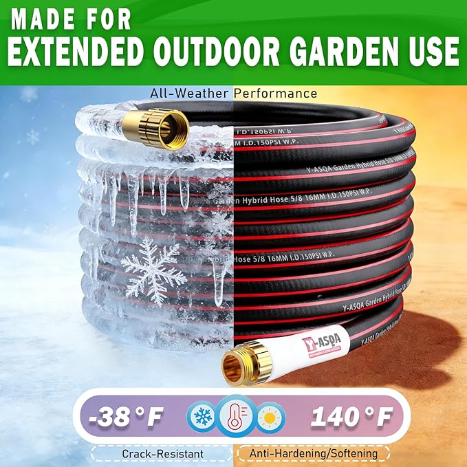 Garden Hose 75 Ft X 5/8 In. Heavy Duty Rubber Hose With Standard 3/4 Fittings Lead-in, Lightweight, Durable, Kink Free, Imitation Puncture Hose For All-weather Garden, Lawn Watering & Water Hos
