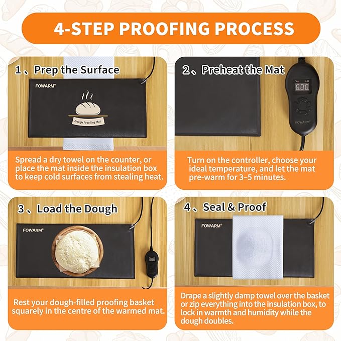 Sourdough Proofing Mat for Home Baking, Thermostat Controlled Sourdough Starter Warmer, 10"x20" Timer Dough Warming Pad, Adjustable Temperature Heating Mat for Dough Riser and Fermentation, 40W