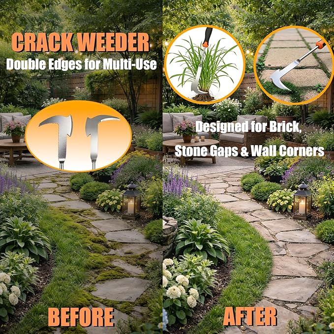 5 Pack Hand Weeder Tool, Stainless Steel Manual Weed Puller Tool Set for Weed Removal, V-Shaped Digger, Crack Weeder Tool, 4 Teeth Garden Hand Tools, Gardening Tools for Lawn, Patio, Sidewalk Cleanup
