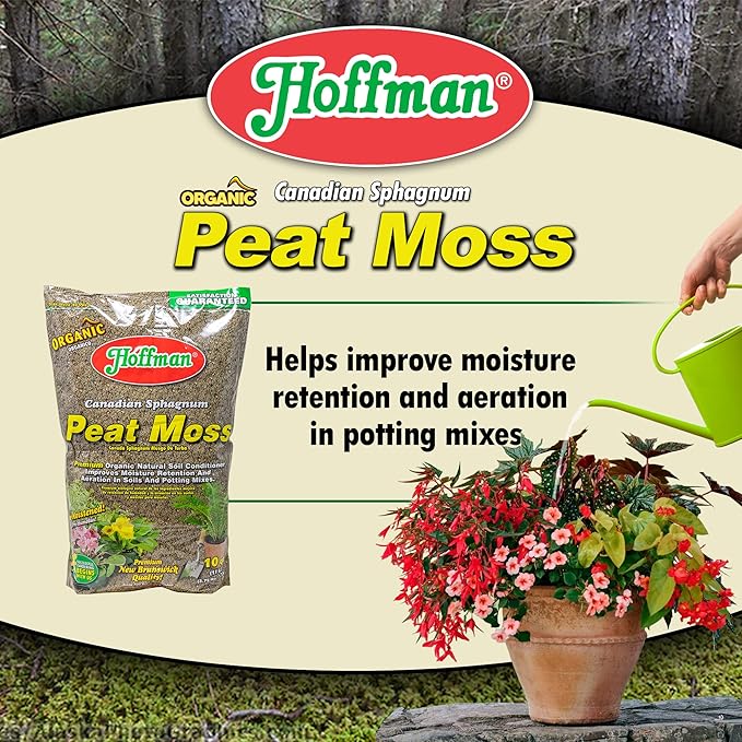Hoffman Canadian Sphagnum Peat Moss Soil Conditioner to Improve Moisture Retention and Aeration, 10qt Bag, Pack of 5