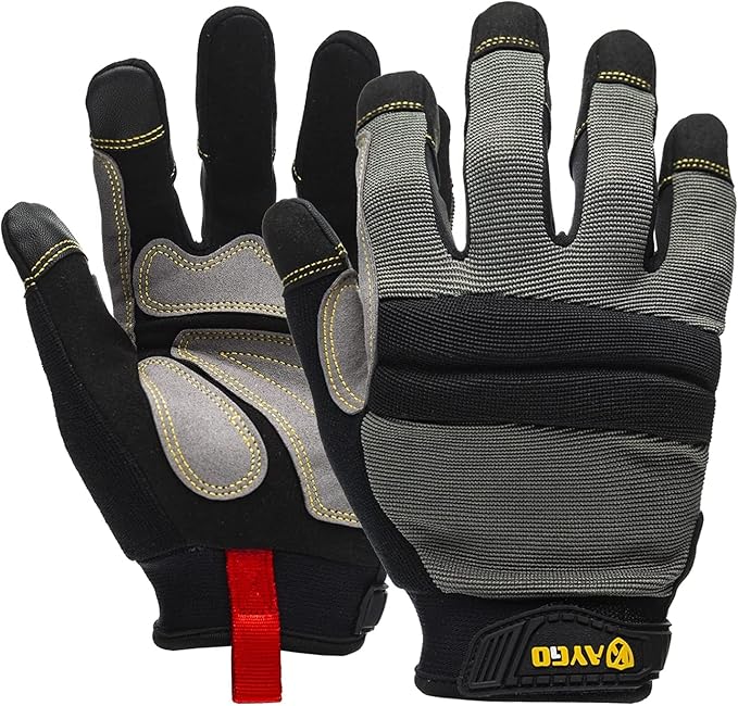 KAYGO Work Gloves For Men, KG125M Mechanic Utility Work Gloves for All Purpose, Excellent Grip, Heavy Duty, Improved Dexterity, Touch Screen, 2X-Large