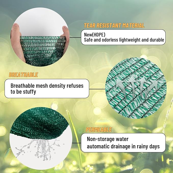 Cool Area 55% 10x20ft Sunblock Shade Cloth Cover Mesh UV Resistant Net for Garden Flower Plant Greenhouse, Dark Green