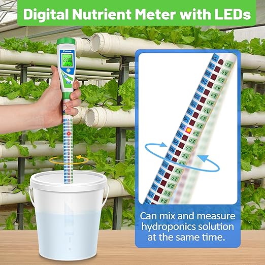 UIUZMAR Digital Conductivity Tester (EC, ppm 500, ppm700, CF) PPM and EC Meter Truncheon Nutrient Meter with Light Indicator for Hydroponics Gardening, Hydroponics Growing Tent and Reservoir