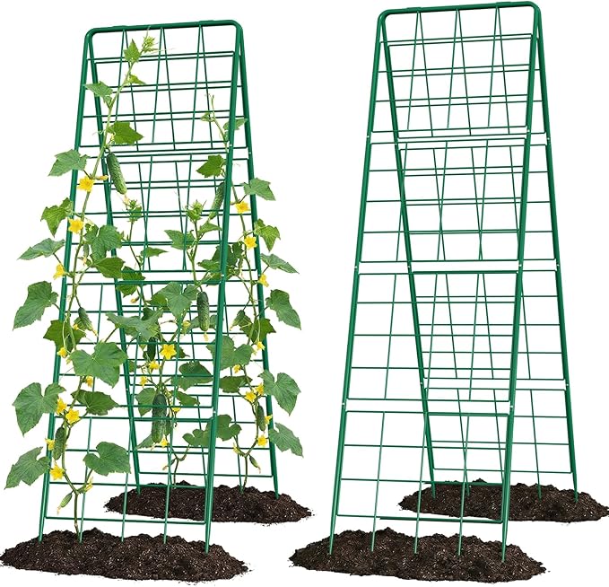 2 Pack Cucumber Trellis, 71" High Foldable A-Frame Garden Trellis for Raised Bed Garden Grow Support with Plant Support Clips Ties for Cucumber,Tomato, Climbing Plants and Flowers
