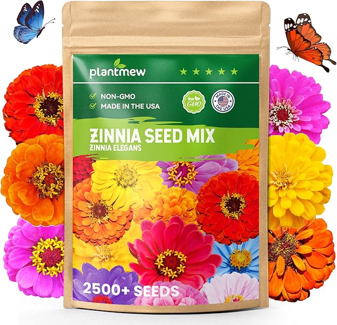 2500+ Zinnia Dahlia Seeds Flower Seeds for 2026 Planting, 0.7 Oz, 5 Varieties (Pink, Yellow, Orange, White, Purple), 20G Mixed Colors and Large Blooms, Open Pollinated - Bulk