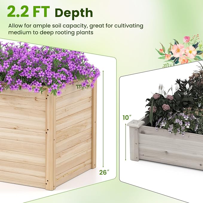 Giantex Wood Raised Garden Bed, 40"x25"x26" Elevated Planter Box w/Open-Ended Base for Deep-Rooted Plant Vegetable Fruit Flower, Outdoor Solid Wood Planter for Patio Backyard (1,40"x25"x26")