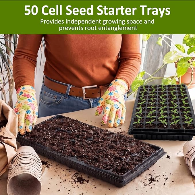 Vesici 20 Pack Seed Starter Trays, 50 Cell Seedling Trays with 1020 Flat Tray, Deep Plug Nursery Plant Pots for Germination, Water Collection, Indoor Outdoor Seed Starting & Transplanting