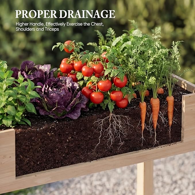 DUMOS Raised Garden Bed with Legs, 48x24x30 Inch Planter Box Outdoor with Liner for Herbs Flowers Vegetables, Elevated Wooden Garden Bed for Patio, Balcony and Backyard, Natural Wood