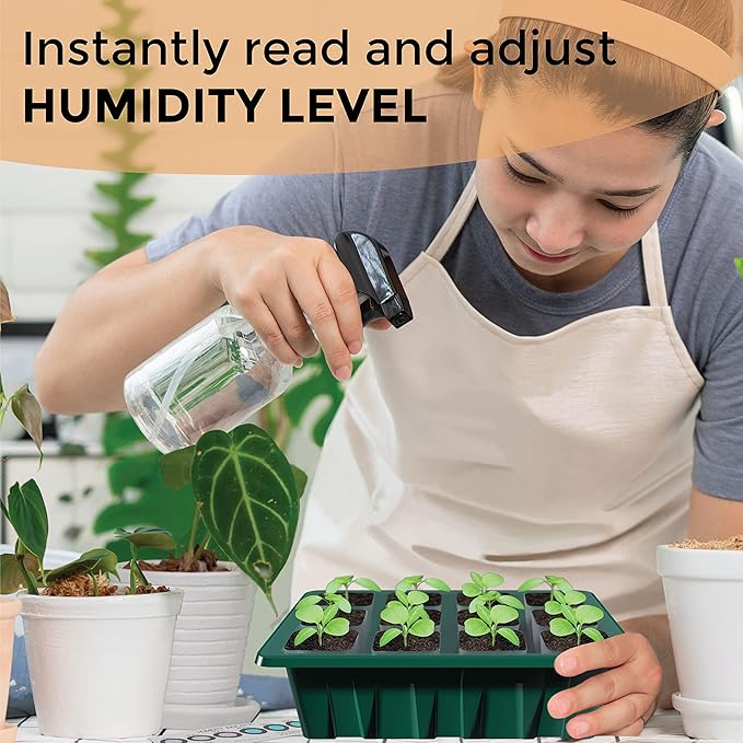 Seed Starter Tray, 10 Pack 12 Cell Seed Starter Kit with Humidity Dome, Reusable Plant Trays for Seedlings, Germination Kit with Humidity Strip for Plant Growing, Starter Pots for Planting