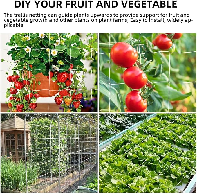 Heavy Duty Garden Trellis Netting, 6 x 30 ft, White, Rectangular, Reusable, Supports Vine Vegetables Fruits Flowers, Ideal for Vertical Horizontal Gardening