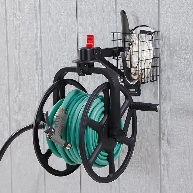 Liberty Garden Single Arm Navigator Hose Reel with Pull Up Latch, Black