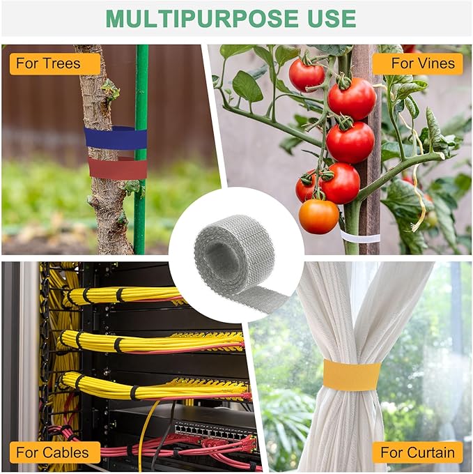 1-Roll Garden Plant Tape, 33 ft x 0.4 in Garden Hook and Loop Plant Ties Multi-Purpose Use Adjustable and Reusable Twist Wire Tape for Plants/Flowers/Vines [Grey]