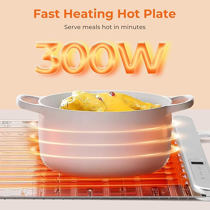 Warming Mat for Food Small Warming Tray with 6 Temp & 6H Timer, 300W Full Surface Heating, Waterproof Foldable Hot Plate for Countertop, Apartment/Dorm Use, New Light Gray