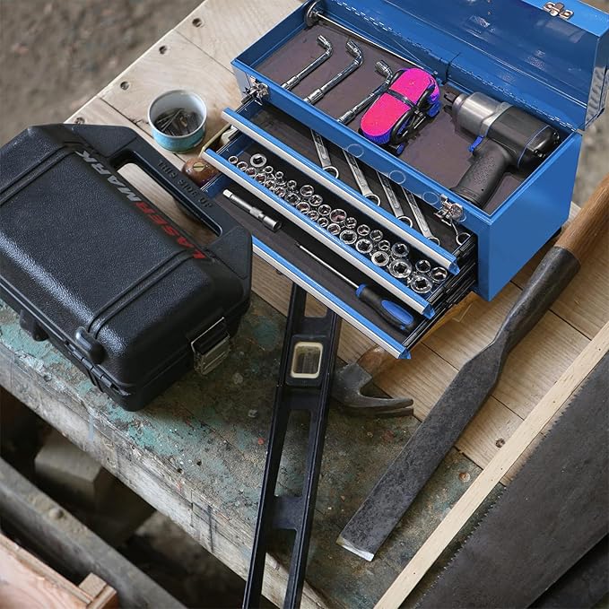 3 Drawer 20“ Metal Tool Box Portable Steel Tool Chest with Metal Latch Closure for Garage, Home and Workbench, Blue