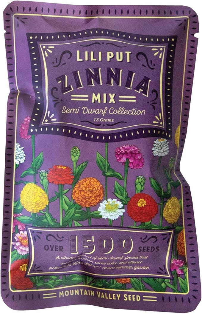 Zinnia Seeds for Planting Outdoors - ~1,500 Lilliput Semi-Dwarf Zinnia Seeds - Dazzling 1-2" Lush Pompom-Like Dwarf Bulbs - Zinnia elegans Pollinator Seed Mix - Bright Annual Flower Seed Packets