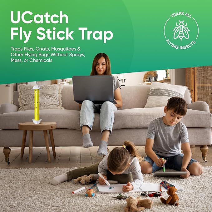 Sticky Fly Trap Indoor & Outdoor Pack of 8 | Hanging Fly Stick for Gnats, Flies, Wasps, Mosquitoes & Other Flying Bugs | Fly Trap Sticky | Fly Catcher Indoor | Flying Insect Trap Rolls | Ucatch