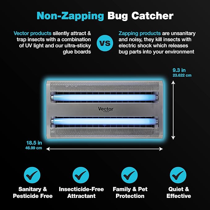Catchmaster Vector 30 Silver, UV Light Fly Traps Indoor for Home, Gnat Traps for House Indoor, Electric UV Lamp Insect & Mosquito Killer, Silent Bug Light for Kitchen, Shed, Garage