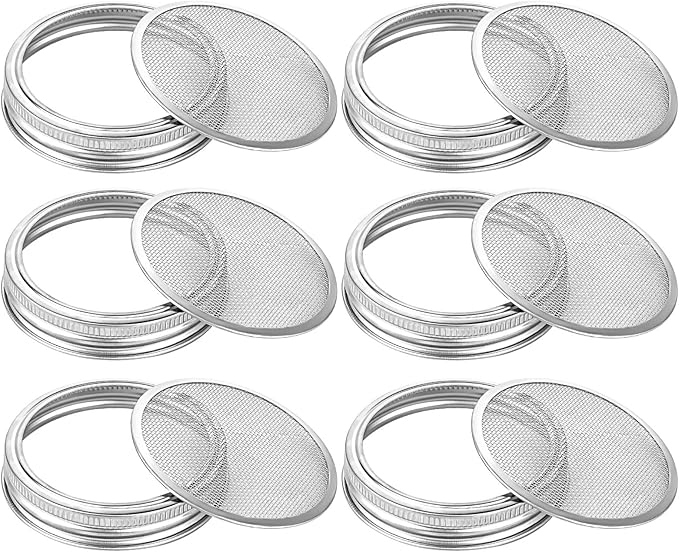 6Pcs Sprouting Screen, Stainless Steel Sprouting Jar Lids, Sprout Kit and Making Organic Sprouts Seeds for Growing Broccoli Sprouts Alfalfa Seed Bean, Sprout Mesh Lids