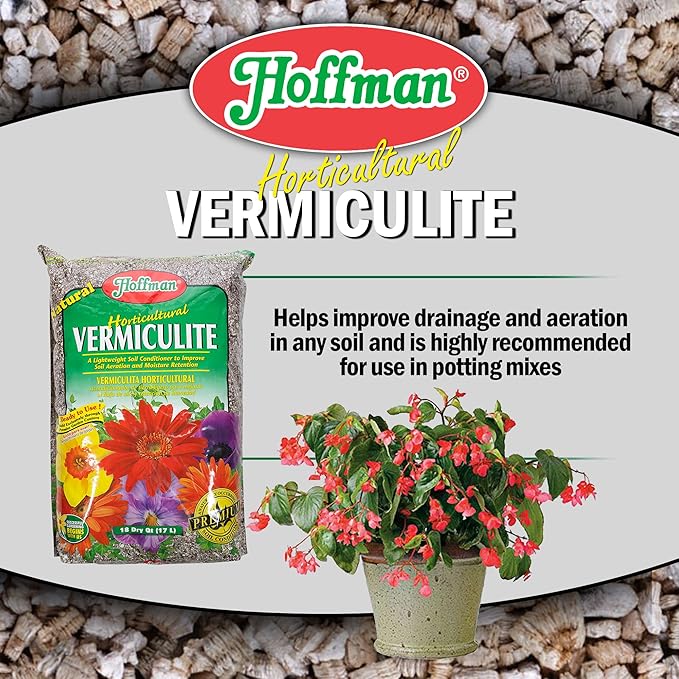 Hoffman Horticultural Vermiculite Lightweight Garden Soil Conditioner for Aeration and Moisture Retention, 18qt, 4 Pack