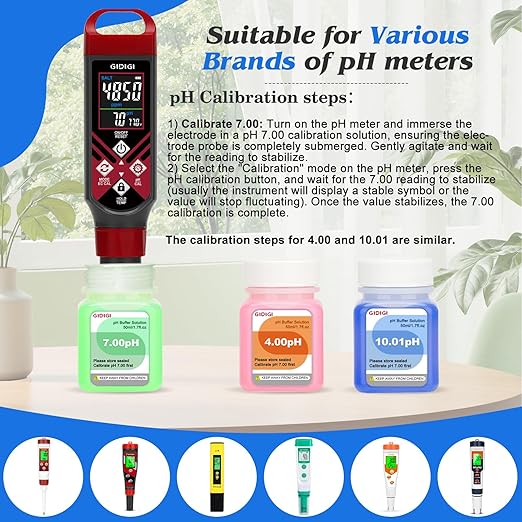 Calibration Buffer Solution kit 4/7/10 and 1413µS/cm, TDS/EC Standard Solution for Calibrating pH Meter TDS Tester EC Salinity Multifunction Meter, Suitable for Hydroponics, Aquaponics, Lab