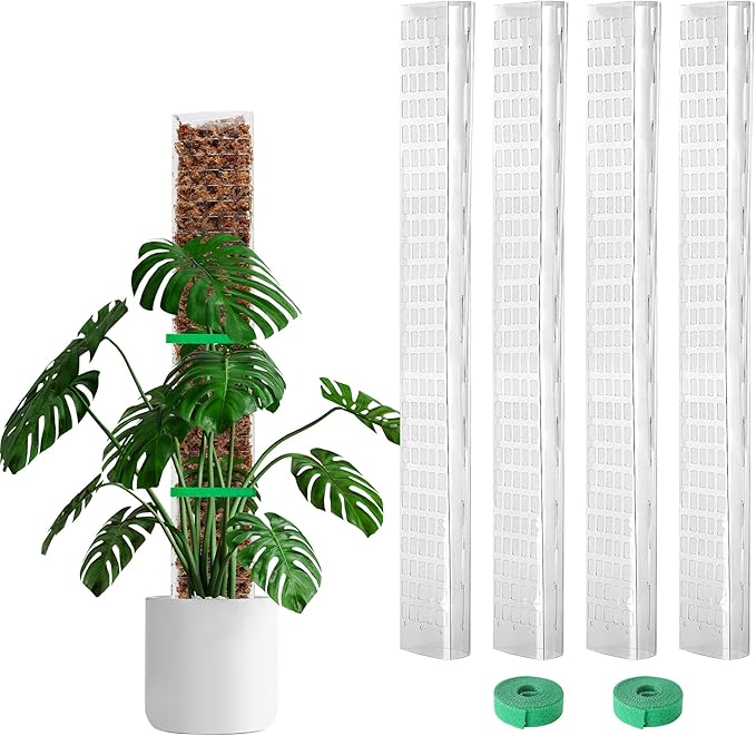 Bluepro 24 Inch 4 Pcs Plastic Moss Pole for Plants Monstera, 4×24'' Plant Poles for Climbing Plants, Plant Support for Indoor Plants Work with Sphagnum Moss