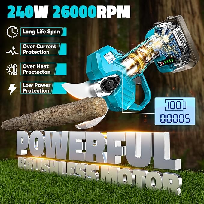 Electric Pruning Shears Compatible with Makita 18v Battery, 0.8-2 Inch Max Cutting Diameter Electric Pruner with LCD Display & Imported SK7 Steel Blades for Gardening Tree Pruning(No Battery)