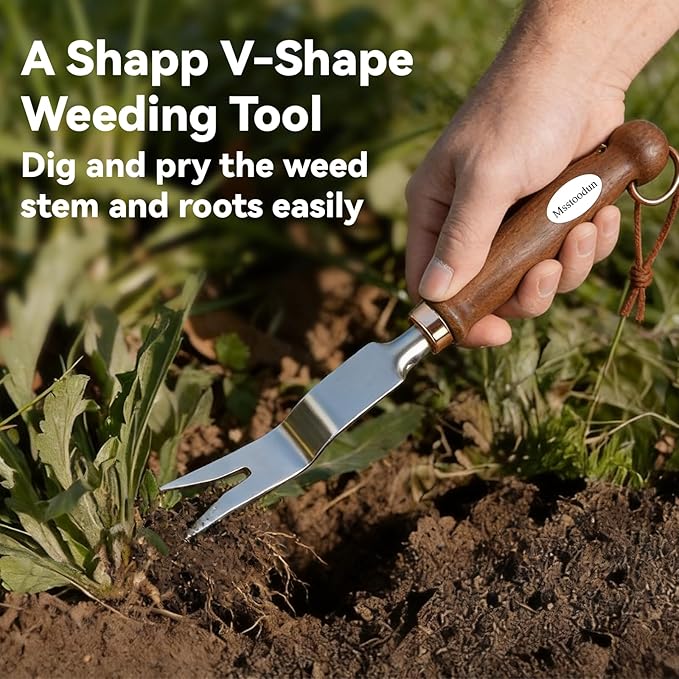 2 PCS Hand Weeder Tool Set with Bonus Stainless Steel Root Hook – Garden Weed Pullers with Ergonomic Wood Handles, 11.3" Dandelions & Daisy Grubber Forks for Lawns, Flower Beds & Vegetable Gardens