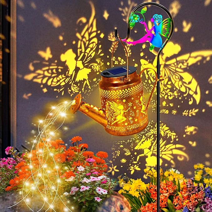 Big Solar Lanterns Outdoor Waterproof, Gifts For Mom Grandma Women Wife Daughter Mother's Day, Fairy Watering Can Garden Decor With Shepherd Hook, Hanging Solar Light Yard Art Outside Patio Path Decor
