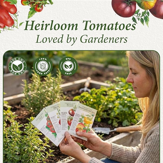 Botanical Interests: Heirloom Tomato Seed Bundle - 8 Individual Seed Packets: Non-GMO Organic & Heirloom Tomato Seeds: Diverse Slicing, Sauce, and Cherry Varieties