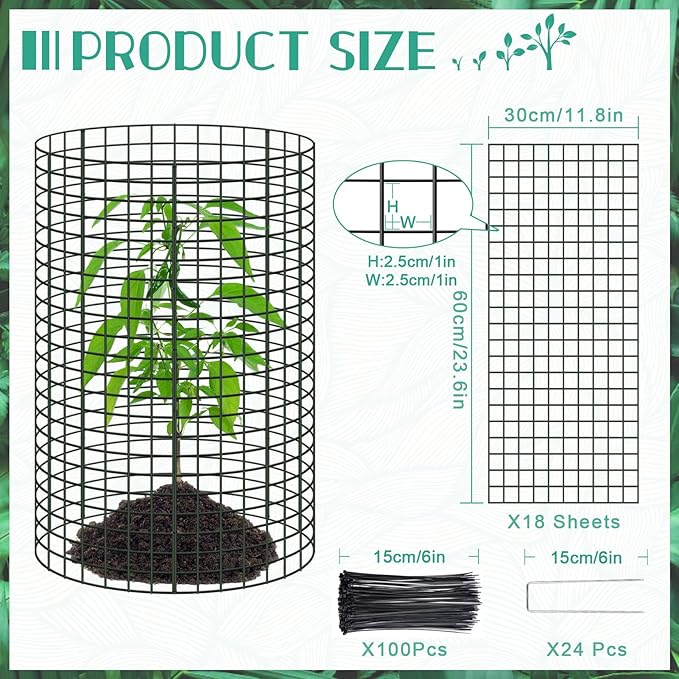 6 Packs 24"x 12" Large Wire Plant Protectors from Animals,Plant Cages for Outdoor Plants,Plant Covers from Animals with Ground Stakes and Nylon Ties Protect Plants,Shrubs,Vegetables from Animals-18PCS