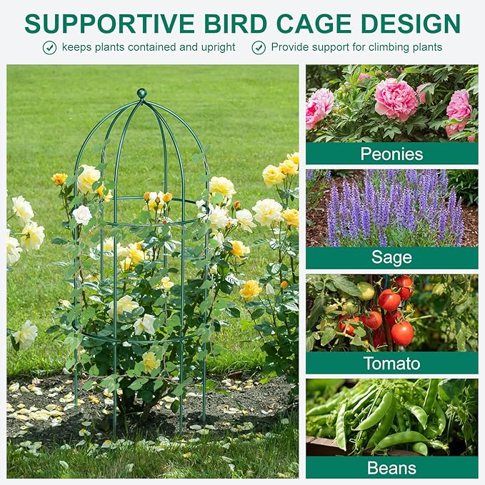 DoCred 3 Pack Plant Support Cage Large Peony Cages and Supports Peony Cage Obelisk Trellis for Climbing Plants Tomato Cages Plant Supports for Outdoor Plants Garden Decor, Green
