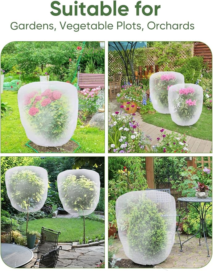 Bird Netting for Garden Protection - 4 Pack Garden Netting Pest Barrier with Drawstring,3.3Ft x 2.7Ft Mosquito Net Tomato Protective Cover Garden Plant Netting for Cicadas Vegetables Blueberry Bushes