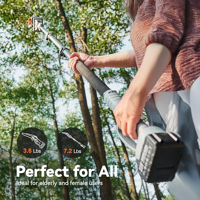 2-in-1 Pole Saw for Tree Trimming, 8-Inch Cordless Brushless Chainsaw with Adjustable Extension Pole, 2×4.0Ah Rechargeable Batteries & Charger, Auto Oiling, 15 Ft Max Reach