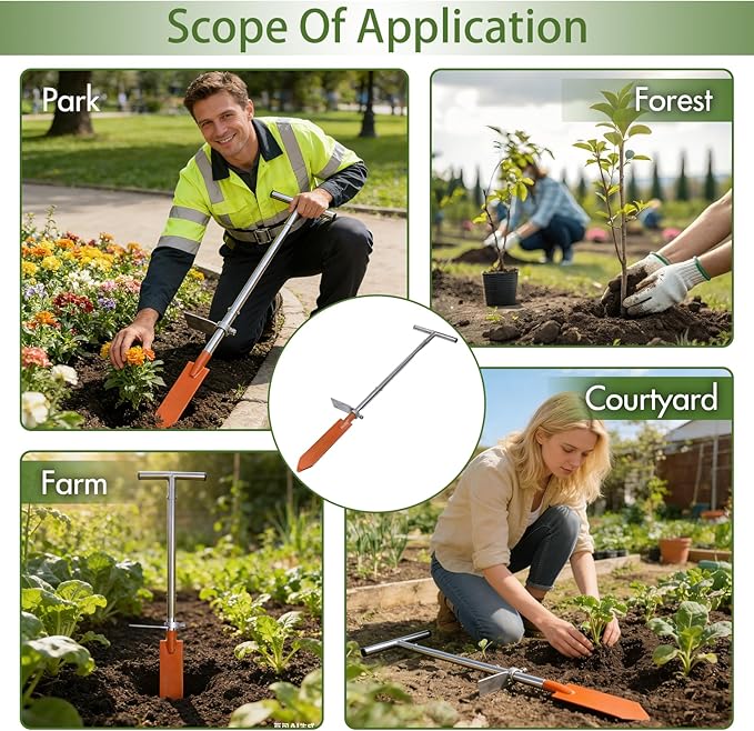 Dibble Bar Planting Tool with Foot Pedal, Sturdy Construction Tree Planting Bar with Stainless Steel Pole, T-Handle Dibbler Gardening Tool Digging Bar Long Triangle