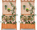 S AFSTAR Planter with Trellis Set of 2, 35.5x17.5x72.5 inch Wood Planter Box with Lattice Trellis & Hanging Roof, Removable Base, Plant Box for Climbing Plant Flower Rose Grape Cucumber
