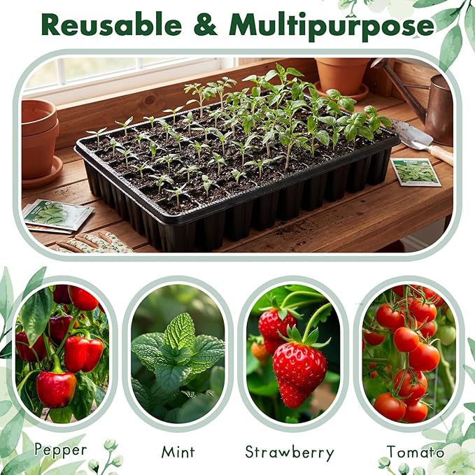 Baderke 12 Pack 2.8" Deep 54 Cell Seed Starter Trays, Thick Durable Plug Tray Big Cell Seed Starting Trays for 1015 Flat Tray Germination, 432 Cells Reusable Plant Propagation