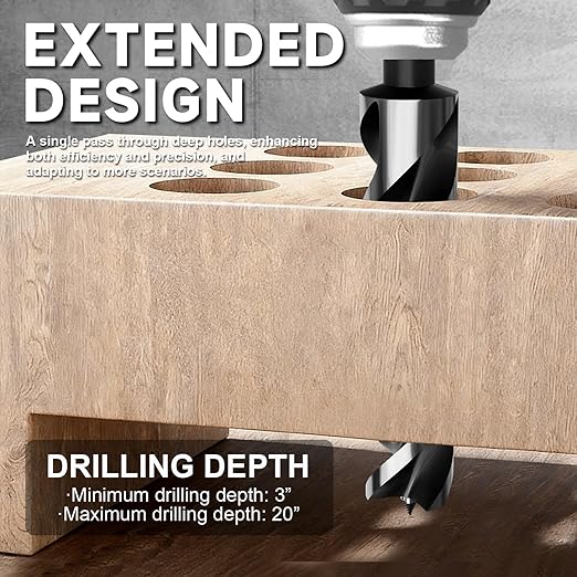 1-1/4"×18" Professional Auger Drill Bit for Wood with Quick Change 1/2" Hex Shank- 3-Cutter Design with Dual-Flute for Fast Chip Removal, Fits Hardwood, Softwood, PVC, Drywall & Tree Stumps