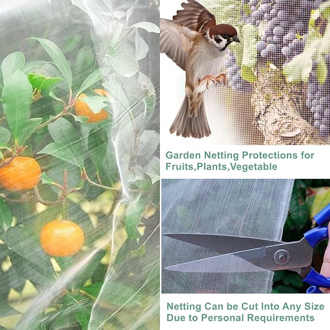Garden Netting Plants Cover Bird Netting Fruits Tree Vegetable Mesh Netting Greenhouse Row Nets Raised Bed Netting (10 x 30FT)