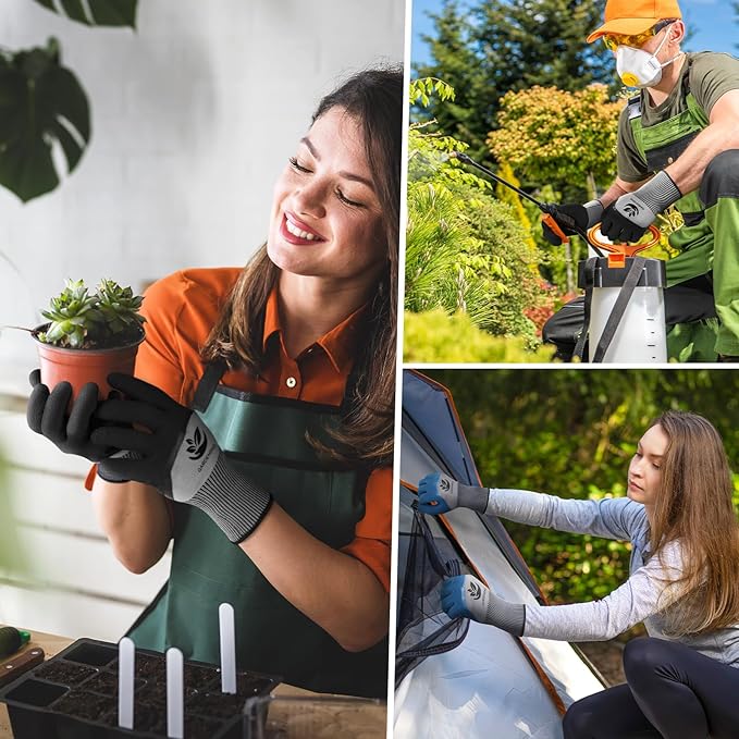 Trifabricy Garden Gloves for Women/Men - 6 Pairs Latex Gardening Gloves with Grip, Protective Work Gloves for Lawn Yard