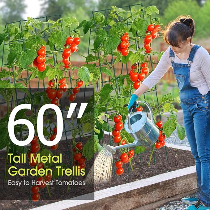 Cucumber Trellis for Raised Bed, Rifny 16.5 x 60 Inch Metal Trellis for Climbing Plants Outdoor with Plant Clips Twist Ties, Garden Plant A-Frame Trellis for Vegetable Pea Tomato (Green, 2 PCS)