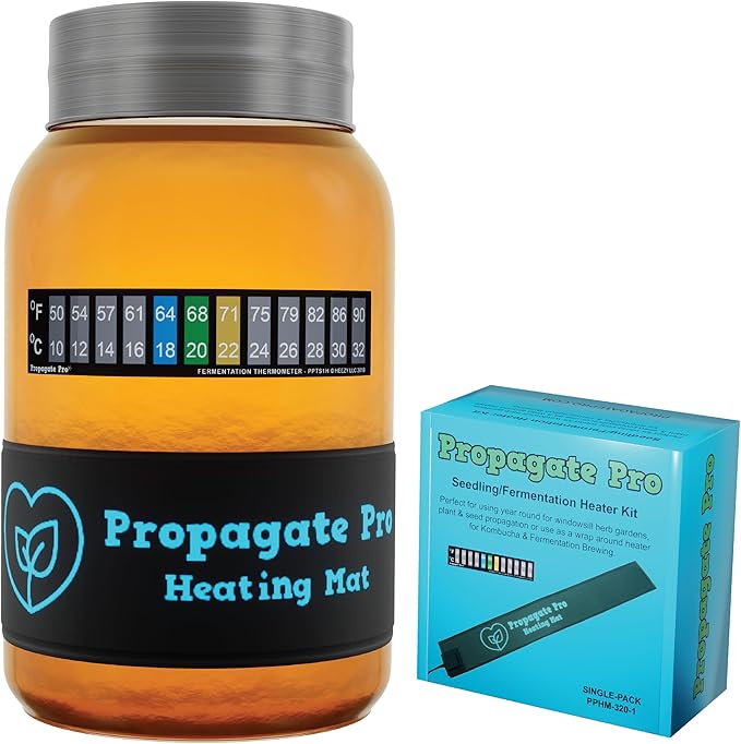 Wrap Around Kombucha Heater Belt | Propagate Pro Brewing and Fermentation Heat Mat Warmer | Keeps Your SCOBY Happy and Productive with Stickon Thermometer