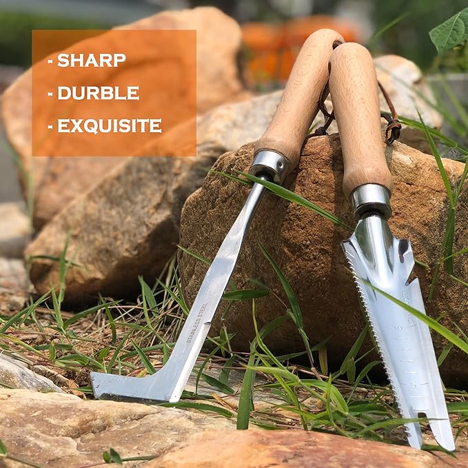 SHANFEEK Crack Weeder Weed Remover Tool for Garden Yard Weed Puller Hoe Gardening Tools Stainless Steel One-Piece Molding(Orange)