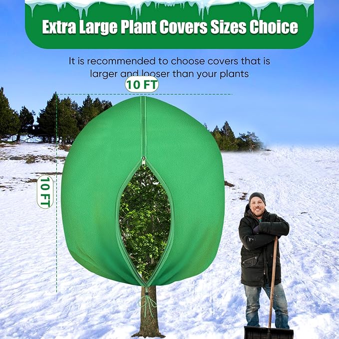 Winter Plant Covers Freeze Protection - 118" x 118" Extra Large Frost Blankets for Plants Tree Shrubs Cloth Anti-Freeze Protector Drawstring Bags Jacket for Outdoor Plants (3.2 oz/yd²)