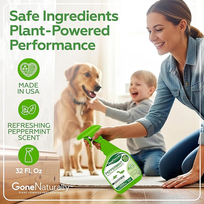 Peppermint Oil Rodent Repellent Spray — Pet & Kid Safe — Indoor/Outdoor Mouse, Rat & Squirrel Deterrent for Home, Garage, Attic, RV & Car Engines (32oz)