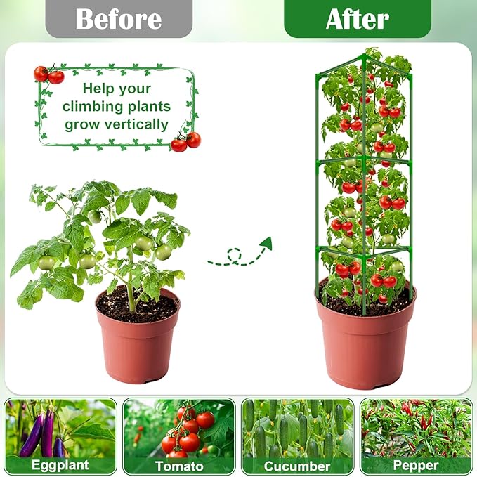 3 Packs Fiberglass Tomato Cages for Garden, 56 Inch Tall Tomato Plant Support, Adjustable Tomatoes Stakes Plant Climbing Trellis for Garden Vegetables Fruits, Tomatoes Support Cages with Clips