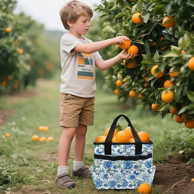 Blue Mandala Flower Garden Tool Bag Portable Gardening Tool Organizer Bag with 10 Pockets and Handle Tool Carrier and Storage for Garden Lawn Yard Casual Camp