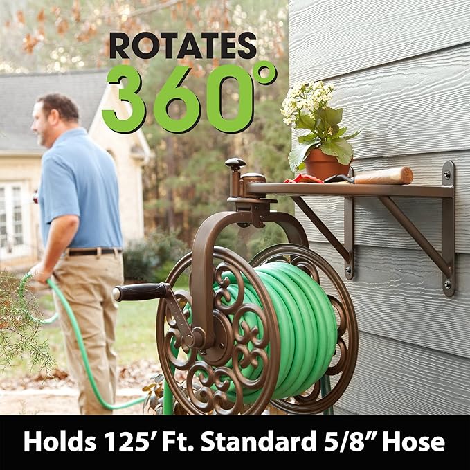Liberty Garden 710 Navigator Rotating Garden Hose Reel, Holds 125-Feet of 5/8-Inch Hose - Bronze